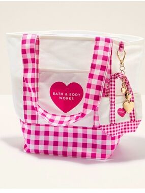 Bath & Body Works Hot Pink Gingham Heart Tote Bag